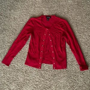 White House Black Market Red Sweater Silver Button